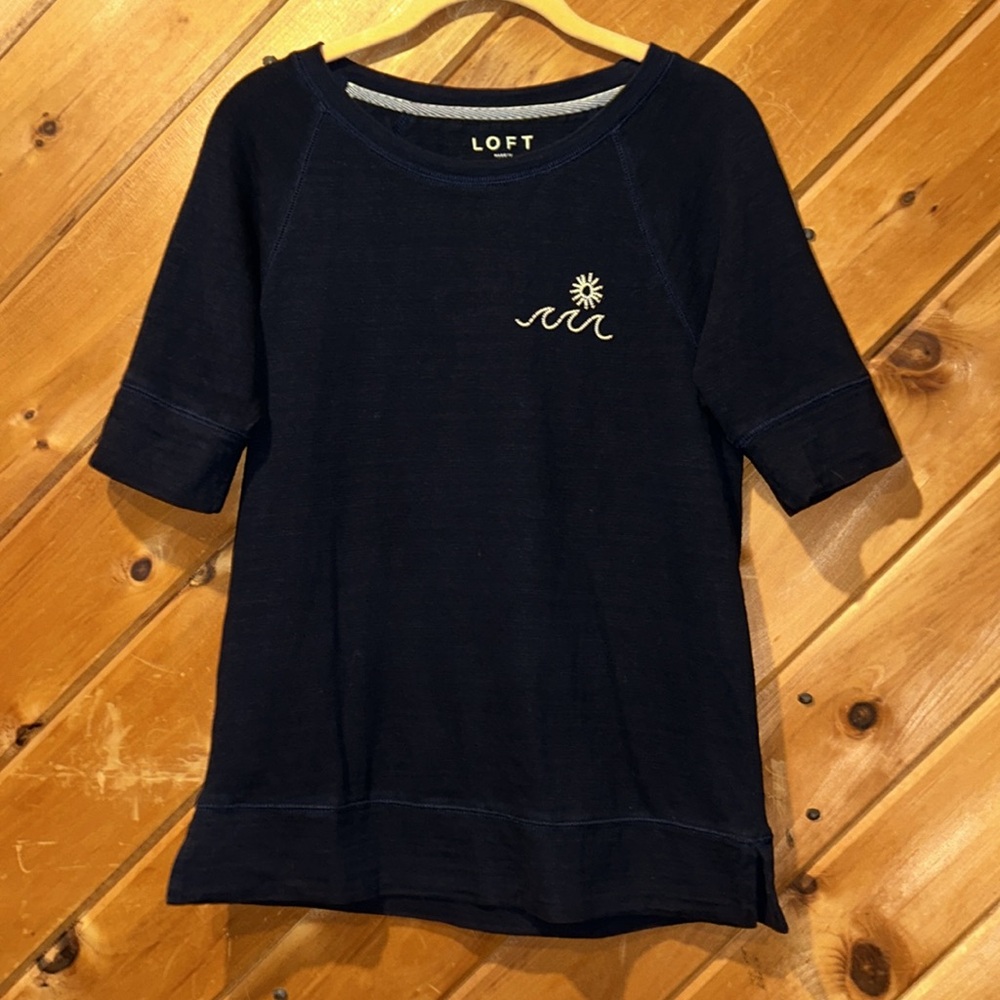 LOFT navy blue beaded sun & wave heavy weight top